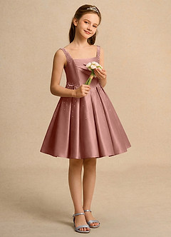 Azazie Jello vestidos de niña de las flores Vestido de Rosa De Cedro de Satin Mate de Princesa con Plisado image4