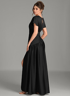 Azazie Alysse Bridesmaid Dresses Black A-Line Stretch Satin Dress image5