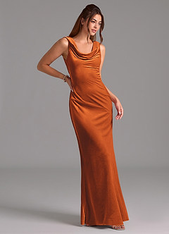 Azazie Rylina Bridesmaid Dresses Burnt Orange Mermaid Bow Velvet Dress image4