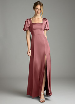 Azazie Fyona Suknie dla druhen Linia A Pofałdowany Satyna elastyczna Do ziemi Sukienka image1