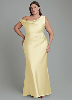 Azazie Emerson Bridesmaid Dresses Lemon Sorbet Mermaid Off the Shoulder Stretch Satin Dress image8