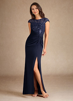 Azazie Santa Clarita Mother of the Bride Dresses Dark Navy Mermaid Sequins Stretch Crepe Dress image5