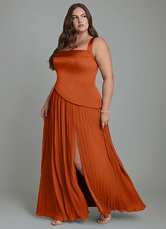 Azazie Stephanie Bridesmaid Dresses Burnt Orange A-Line Pleated Stretch Satin Dress image11