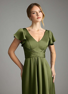 Azazie Omari Bridesmaid Dresses Olive A-Line Stretch Satin Dress image6