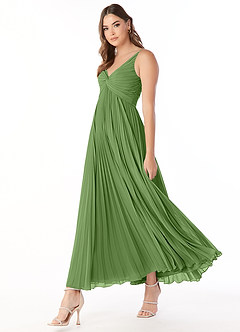 Azazie Raychelle Brautjungfernkleider A-Linie V-Hals Chiffon Kleid Basilikum image4