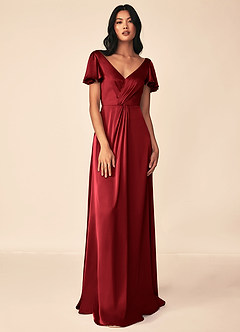Azazie Soren Bridesmaid Dresses Scarlet A-Line Pleated Stretch Satin Dress image1