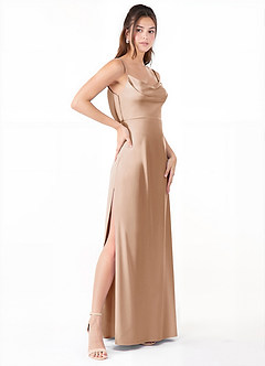 Azazie Alaija Bridesmaid Dresses English Rose Mermaid Side Slit Stretch Satin Dress image3