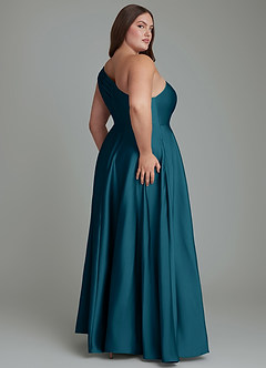 Azazie Melanie Bridesmaid Dresses Ink Blue A-Line Off the Shoulder Stretch Satin Dress image8