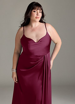 Azazie Brielle Bridesmaid Dresses Mulberry A-Line Cowl Spaghetti Straps Stretch Satin Dress image11
