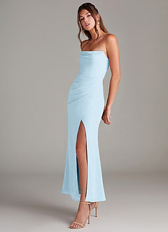 Azazie Leonis 신부 들러리 드레스 인어 스트랩리스 쉬폰 발목 길이 드레스 image3