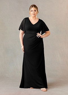 Azazie Selah vestidos de madre de la novia Vestido de Negro de Malla de Corte En A con Cuello en V fruncido image6