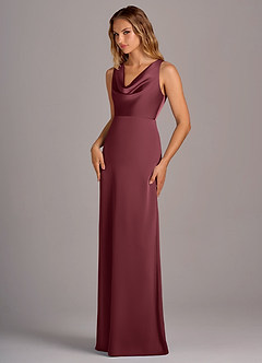 Azazie Wrenlee Vestidos de damas de honor Vestido de Merlot de Satén Elástico de Corte en A image3