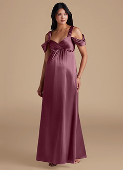 Azazie Rhea Maternity Bridesmaid Dresses A-Line Pleated Metallic Satin Floor-Length Dress image5