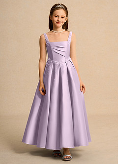 Azazie Mochi Girls Formal Flower Girl Dresses Frosted Lilac Ball-Gown Pleated Matte Satin Dress image1