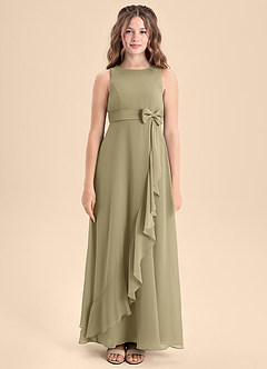 Azazie Lilenne Junior Abito A-Line in Chiffon Fiocco Verde Muschio image5