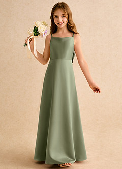 Azazie Joella Girls Formal Flower Girl Dresses Pistachio A-Line Pleated Matte Satin Dress image3