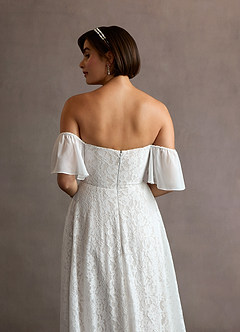 Azazie Cambri Abiti da Sposa Abito A-Line in Pizzo a Spalla Scoperta Diamante Bianco Nudo image4