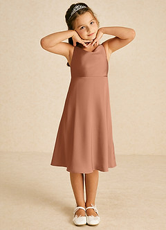 Azazie Zuzu Flower Girl Dresses Bronzer A-Line Spaghetti Strap Stretch Satin Dress image1