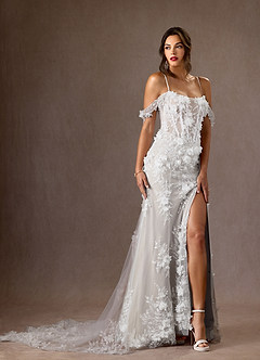 Azazie Alethea Wedding Dresses Diamond White Mermaid Strapless Lace Dress image7