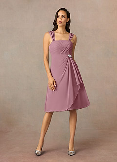 Azazie Olivia Mother of the Bride Dresses Vintage Mauve A-Line Square Neckline Pleated Chiffon Dress image3