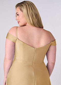 Barbie ♥ Azazie Bridesmaid Dresses Gold A-Line Off the Shoulder Stretch Satin Convertible Dress image10