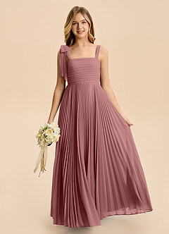 Azazie Rudy Junior Abito A-Line in Chiffon Plissettato Rosa Del Deserto image6