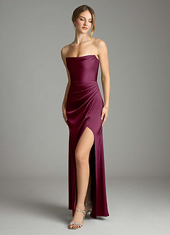 Azazie Leonis Bridesmaid Dresses Mulberry Mermaid Pleated Stretch Satin Convertible Dress image1