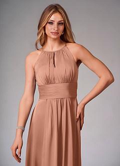 Azazie Bonnie Bridesmaid Dresses Bronzer A-Line Pleated Stretch Satin Dress image5