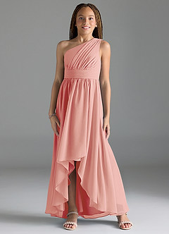 Azazie Mathilda Junior Rosette A-Line Pleated Chiffon Dress image1