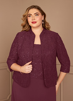 Azazie Cornelia Mother of the Bride Dresses Cabernet Sheath Square Neckline Sequins Chiffon Dress image18