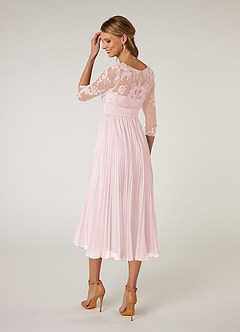 Azazie Tutu Mother of the Bride Dresses Blushing Pink A-Line Boatneck Lace Chiffon Dress image4