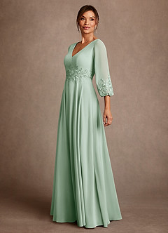 Azazie Yorba vestidos de madre de la novia Vestido de Agave de Gasa de Corte en A con Encaje image4