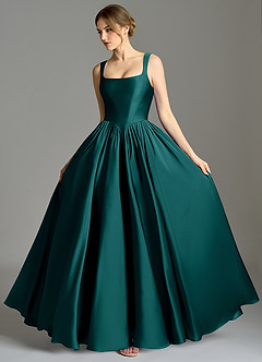 Azazie Verina Bridesmaid Dresses Peacock A-Line Pleated Stretch Satin Dress image4