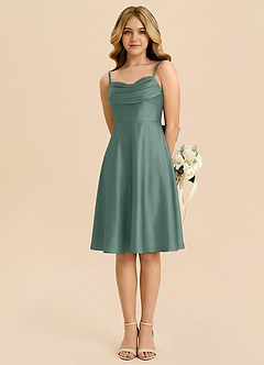 Azazie Bear Junior Eucalyptus A-Line Sweetheart Neckline Stretch Satin Dress image5