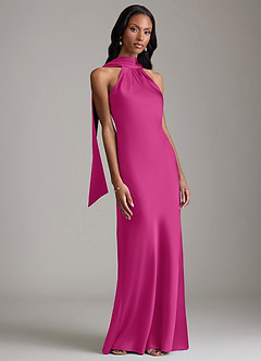 Azazie Cassiana Bridesmaid Dresses Fuchsia Mermaid Pleated Stretch Satin Dress image6
