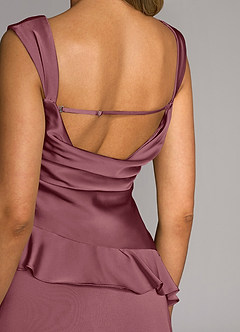 Azazie Sloane Vestidos de damas de honor Vestido Rosa Del Desierto de Satén Elástico de Línea A con Escote corazón image7