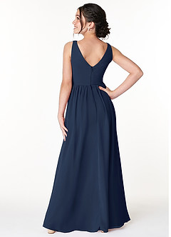 Azazie Sawyer Junior Dark Navy A-Line Pleated Chiffon Dress image2