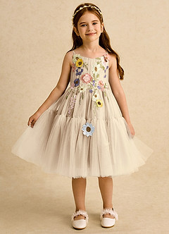 Azazie Osea vestidos de niña de las flores Vestido de Champán de Tul de Princesa con Plisado image6