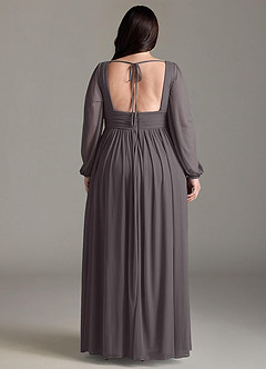 Azazie Norah Bridesmaid Dresses Steel Grey A-Line V-Neck Long Sleeve Chiffon Dress image7