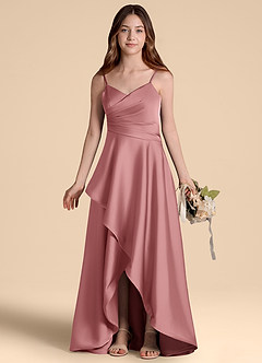 Azazie Prisha Junior Jurk van Stretch Satijn met A-Lijn Geplooid Stoffige Roos image7