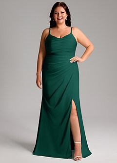Azazie Deandra Bridesmaid Dresses Emerald Mermaid Pleated Stretch Satin Dress image7