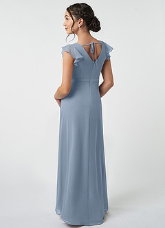 Azazie Claudine Junior Robe Trapèze en Mousseline de soie Plissée Bleu Poussiéreux image4