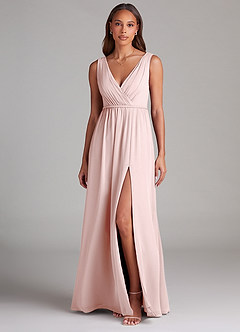 Azazie Tanicia Bridesmaid Dresses Blushing Pink A-Line Pleated Chiffon Dress image1