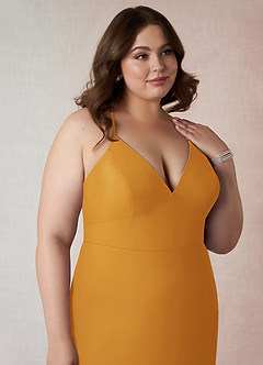 Azazie Becca Bridesmaid Dresses Butterscotch Sheath V-Neck Chiffon Dress image12