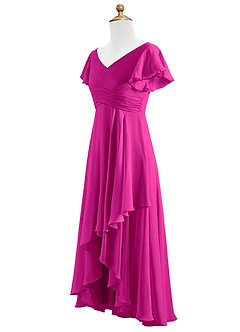 Azazie Caria Junior Robe Trapèze en Mousseline de soie Plissée Fuchsia image9