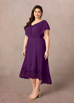 Azazie Palana Kleider für die Brautmutter A-Linie Spitze Chiffon Kleid Traube image7