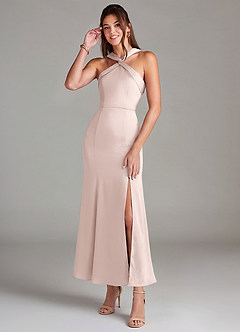 Azazie Rue Bridesmaid Dresses Blushing Pink Mermaid Pleated Stretch Satin Dress image1