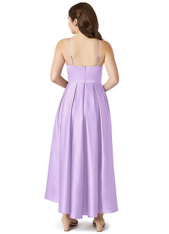 Azazie Jemima Junior A-Linie mit Taschen Stretch-Satin Kleid Flieder image2