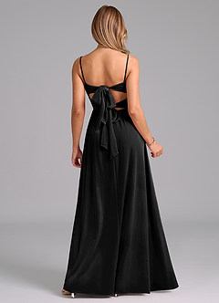 Azazie Zeya Bridesmaid Dresses Black A-Line Pleated Velvet Dress image7