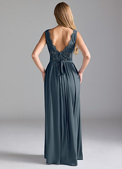Azazie Elly Bridesmaid Dresses Twilight A-Line Lace Stretch Satin Dress image1